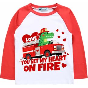 Boys You Set My Heart On Fires Shirt Valentines Fire Truck Clothes for Kids Love Heart Red Tee 6T in Kuwait