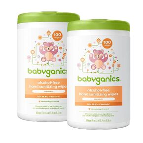 Babyganics Alcohol-Free Hand Sanitizing Wipes, Mandarin, Kills 99.9% of Common Bacteria, Moisturizing, 200 Count, (100 Count, 2 Pack), Packaging May Vary in Kuwait