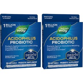 Nature's Way Probiotic Pearls Acidophilus، دعم صحة الجهاز الهضمي والمناعي للنساء والرجال*، يحمي من الإمساك العرضي والانتفاخ*، 90 كبسولة هلامية in Kuwait