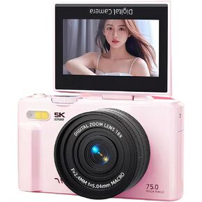 Bewinner Cámara Digital de 5k con Pantalla de Lanzamiento de 180 ° y Luz LED, Cámara de Vlogging Selfie de 18x Zoom 75mp, Cámaras Digitales de Viaje Compactas de 3 "para Tiktok, in Saudi Arabia