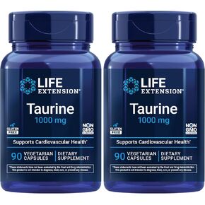 Life Extension Taurine, Pure taurine amino acid supplement, heart, liver and brain health, longevity, muscle and exercise, 1000 mg dose, Non-GMO, gluten-free, vegetarian, 90 vegetarian capsules in Saudi Arabia