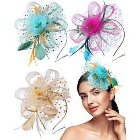 Yunsailing 3 Pack Fascinators Hats for Women, Tea Party Hats for Girls Flower Cocktail Mesh Feathers Hair Clip for Party (Fresh Color) in Kuwait