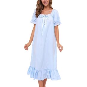 Lu's Chic Women's Victorian Nightgown Cotton Sleepwear Long Loungewear Short Sleeve Vintage in Kuwait