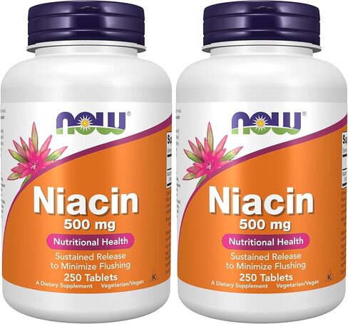 NOW Supplements, Niacin (Vitamin B-3) 500 mg, Sustained Release, Nutritional Health, 250 Tablets in Kuwait