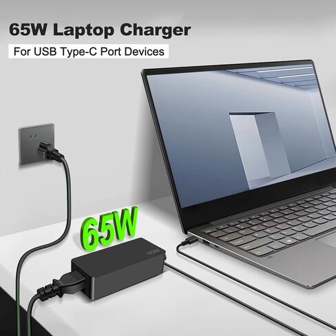 65W USB C Laptop Charger Compatible with Lenovo Thinkpad T14 T15 T16 E14 E15 T480s T490 T580s E580 X1 Yoga 7i 9i C930 C940 C630 Chromebook 100e 300e 500e c330 s330 ADLX65YDC2A Type-C Power Adapter in Saudi Arabia