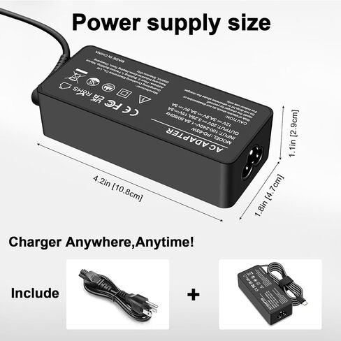 65W USB C Laptop Charger Compatible with Lenovo Thinkpad T14 T15 T16 E14 E15 T480s T490 T580s E580 X1 Yoga 7i 9i C930 C940 C630 Chromebook 100e 300e 500e c330 s330 ADLX65YDC2A Type-C Power Adapter in Saudi Arabia