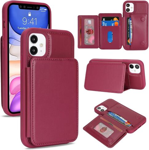 Cavor Compatible with iPhone 11 Wallet Case with Card Holder, Credit Slots Kickstand Stand Phone Case for Women Men, PU Leather Protective Case-Rose Gold in Saudi Arabia