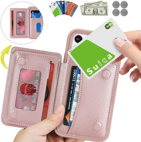Cavor Compatible with iPhone 11 Wallet Case with Card Holder, Credit Slots Kickstand Stand Phone Case for Women Men, PU Leather Protective Case-Rose Gold in Saudi Arabia