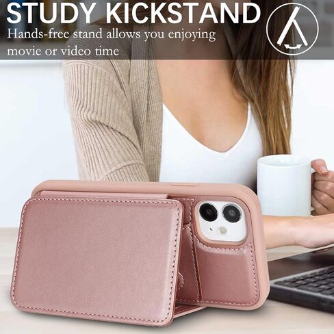 Cavor Compatible with iPhone 11 Wallet Case with Card Holder, Credit Slots Kickstand Stand Phone Case for Women Men, PU Leather Protective Case-Rose Gold in Saudi Arabia