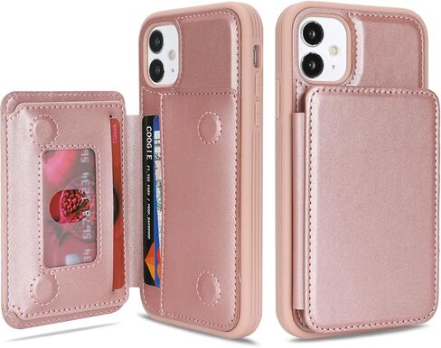 Cavor Compatible with iPhone 11 Wallet Case with Card Holder, Credit Slots Kickstand Stand Phone Case for Women Men, PU Leather Protective Case-Rose Gold in Saudi Arabia