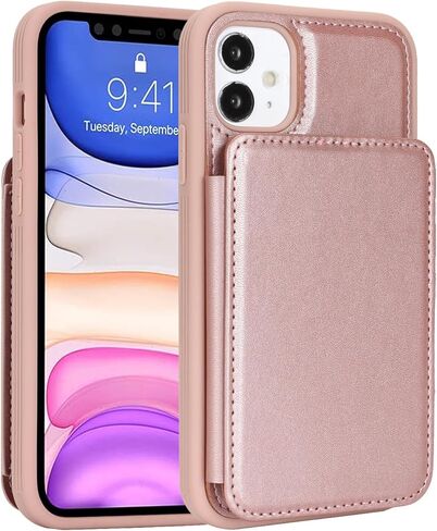 Cavor Compatible with iPhone 11 Wallet Case with Card Holder, Credit Slots Kickstand Stand Phone Case for Women Men, PU Leather Protective Case-Rose Gold in Saudi Arabia