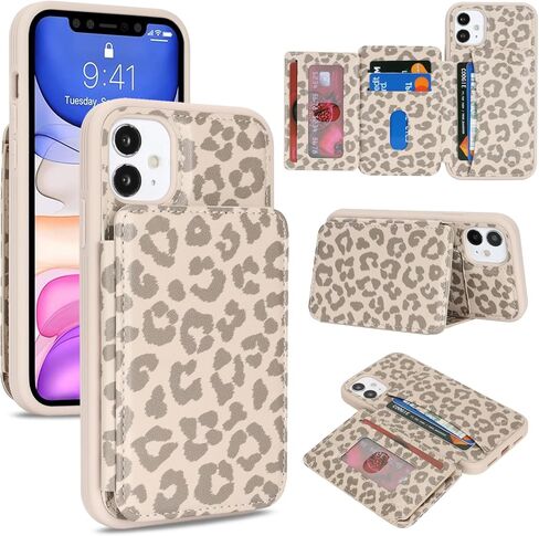 حافظة محفظة Cavor متوافقة مع هاتف iPhone 11 مع حامل للبطاقات، حافظة هاتف بمسند بفتحات ائتمانية للنساء والرجال، حافظة واقية من جلد البولي يوريثان - ذهبي وردي in Kuwait
