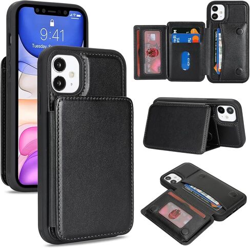 Cavor Compatible with iPhone 11 Wallet Case with Card Holder, Credit Slots Kickstand Stand Phone Case for Women Men, PU Leather Protective Case-Rose Gold in Saudi Arabia