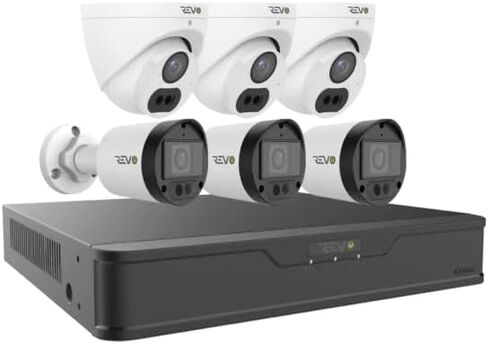 Revo Hybrid 8CH 4K Security System, 2TB Video Surveillance Grade HDD, 6X 4K Indoor/Outdoor IR Cameras with Built-in Microphone, Remote Viewing via Smartphone, PC and MAC (no Monthly fees) in Saudi Arabia