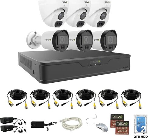 Revo Hybrid 8CH 4K Security System, 2TB Video Surveillance Grade HDD, 6X 4K Indoor/Outdoor IR Cameras with Built-in Microphone, Remote Viewing via Smartphone, PC and MAC (no Monthly fees) in Saudi Arabia