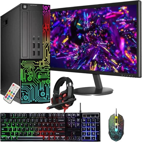 كمبيوتر Dell Gaming OptiPlex Desktop RGB، Intel Core i7، GeForce GT 1030 2GB GDDR5، 16GB RAM، 512GB SSD، شاشة HDMI 24 بوصة، لوحة مفاتيح وماوس وسماعة، WiFi، Windows 11 Pro (متجدد) in Kuwait