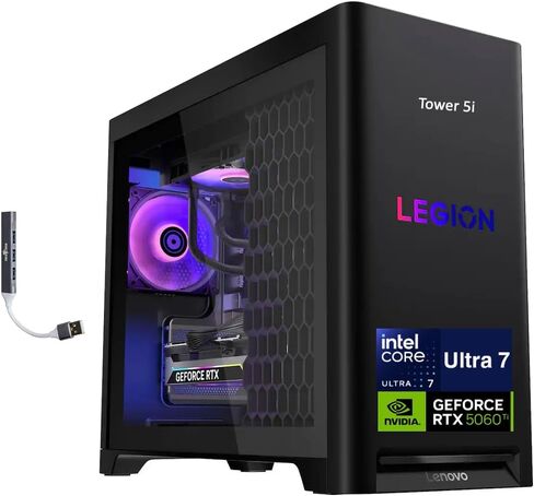 الكمبيوتر المكتبي للألعاب Lenovo Legion Tower 5i (Intel Ultra 7 265F، GeForce RTX 5060 Ti 8GB GDDR7، 32GB DDR5، 4TB PCIe SSD، Win 11 Home) مع موسع منفذ USB DKZ in Kuwait