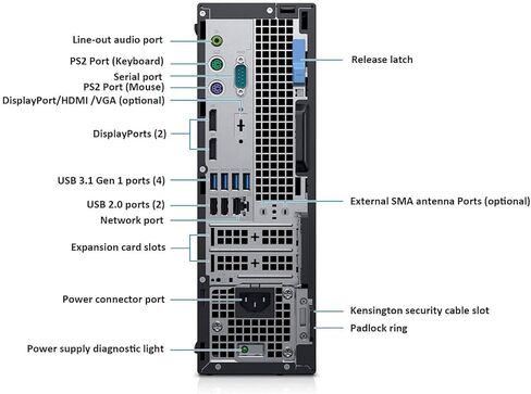 كمبيوتر سطح المكتب Dell Optiplex 7070 SFF، Core i7-9700، 16 جيجابايت DDR4، 512 جيجابايت SSD، USB WiFi، USB BT، لوحة مفاتيح وماوس، Windows 11 Pro (متجدد) in Kuwait