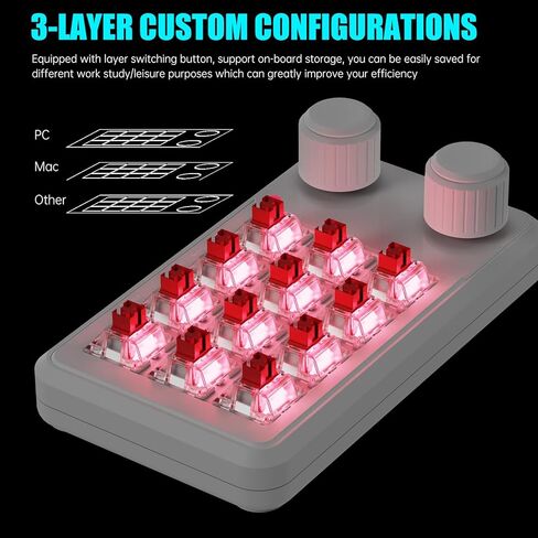 لوحة مفاتيح ميكانيكية ماكرو سلكية من MOSHOU، لوحة مفاتيح Macropad تعمل باللمس مكونة من 12 مفتاحًا، مقابض قابلة للبرمجة بالكامل، لوحة مفاتيح OSU Macro Pad Hotswap مع RGB لملحقات أجهزة الكمبيوتر الشخصية (أبيض) in Kuwait