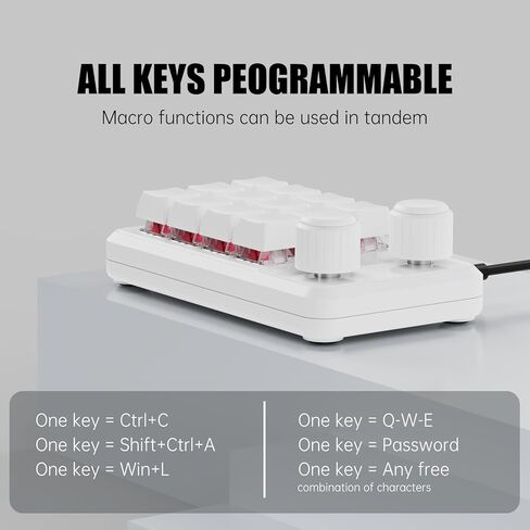 لوحة مفاتيح ميكانيكية ماكرو سلكية من MOSHOU، لوحة مفاتيح Macropad تعمل باللمس مكونة من 12 مفتاحًا، مقابض قابلة للبرمجة بالكامل، لوحة مفاتيح OSU Macro Pad Hotswap مع RGB لملحقات أجهزة الكمبيوتر الشخصية (أبيض) in Kuwait