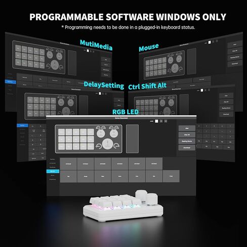 لوحة مفاتيح ميكانيكية ماكرو سلكية من MOSHOU، لوحة مفاتيح Macropad تعمل باللمس مكونة من 12 مفتاحًا، مقابض قابلة للبرمجة بالكامل، لوحة مفاتيح OSU Macro Pad Hotswap مع RGB لملحقات أجهزة الكمبيوتر الشخصية (أبيض) in Kuwait