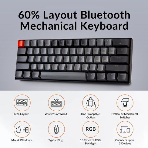 Keychron K12 60% Layout Hot-Swappable Bluetooth Wireless/USB Wired Mechanical Keyboard with Gateron G Pro Blue Switch RGB Backlit, Compact 61-Key Computer Gaming Keyboard Compatible with Mac Windows in Kuwait