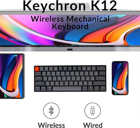Keychron K12 60% Layout Hot-Swappable Bluetooth Wireless/USB Wired Mechanical Keyboard with Gateron G Pro Blue Switch RGB Backlit, Compact 61-Key Computer Gaming Keyboard Compatible with Mac Windows in Kuwait