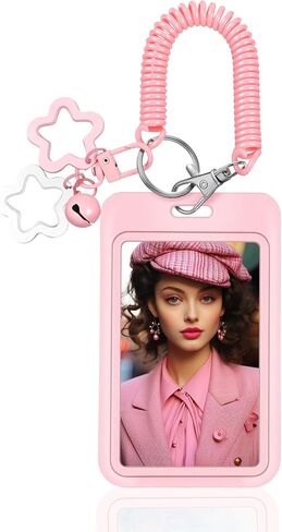 Star Bells Photocard Holder Keychain with Spring, Black PVC Photo Card Holder Keychain 4.33x2.67in Idol Photo Display Organizer ID Badge Credit ID Card Protective with Star Bells Pendant in Saudi Arabia