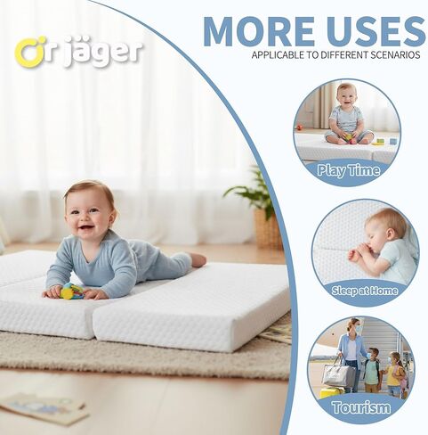 Dual-Sided Trifold Pack and Play Mattress 38x26'' Breathable Soft Plush Memory Foam for Toddler Travel Includes Carry Bag Removable Washable Cover Fits Pack n Play Mattress Pad in Saudi Arabia