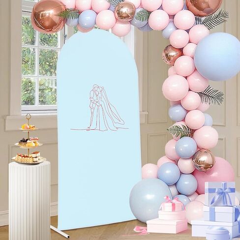 6.5ft Tall Wedding Arch Kit - Steel Tube Arched Backdrop Stand with 11 lbs Load Capacity - White Modern Archway and Blue Cover for Ceremony Decorations & Photo Background in Saudi Arabia