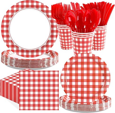 Grencian 168pcs زخارف الحفل الأسود والأحمر النقطة الحمراء على اللوحات السوداء Napkins Cups Forks Knives ملاعق أدوات مائدة الورق القابلة للتخلص من التخرج ، وتوازم حفلات حفلات الزفاف ، 24 in Saudi Arabia