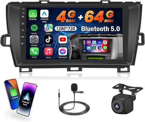 راديو ستيريو للسيارة لسيارة Toyota Prius 2010 2011 2012 2013 2014 2015 مع Carplay Android Auto، 4+64G 9 بوصة شاشة لمس بلوتوث مع BT5.0 32EQ 1280 * 720P GPS WiFi in Saudi Arabia