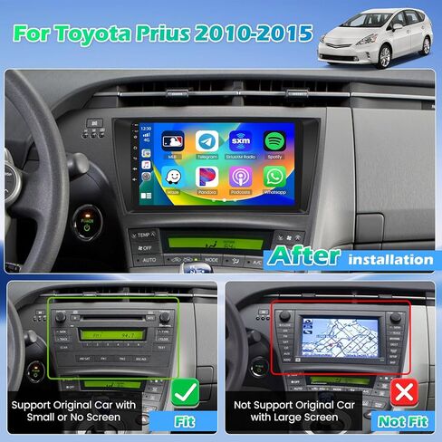 راديو ستيريو للسيارة لسيارة Toyota Prius 2010 2011 2012 2013 2014 2015 مع Carplay Android Auto، 4+64G 9 بوصة شاشة لمس بلوتوث مع BT5.0 32EQ 1280 * 720P GPS WiFi in Saudi Arabia