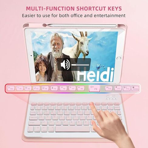 حافظة لوحة المفاتيح لجهاز iPad 9th / 8th / 7th Gen 10.2 بوصة / Air 3rd / Pro 10.5 بوصة - غطاء لوحة مفاتيح وماوس بإضاءة خلفية 7 ألوان (وردي) in Kuwait