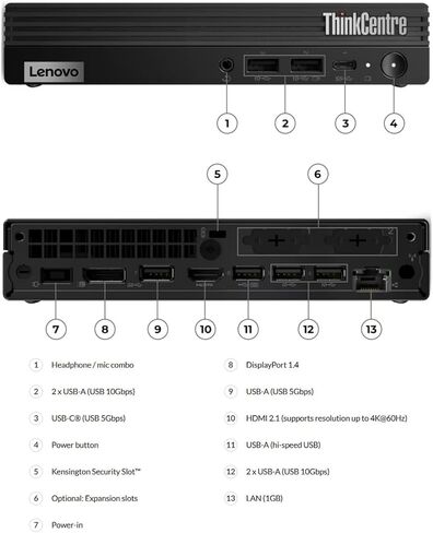 كمبيوتر سطح المكتب Lenovo ThinkCentre M70q Gen 5 Tiny Business (Intel Core i7-14700T، ذاكرة الوصول العشوائي DDR5 سعة 16 جيجابايت، 512 جيجابايت PCIe SSD) MFF، كمبيوتر صغير، DisplayPort، HDMI، Wi-Fi، Ethernet، Bluetooth، Windows 11 Pro (متجدد) in Saudi Arabia