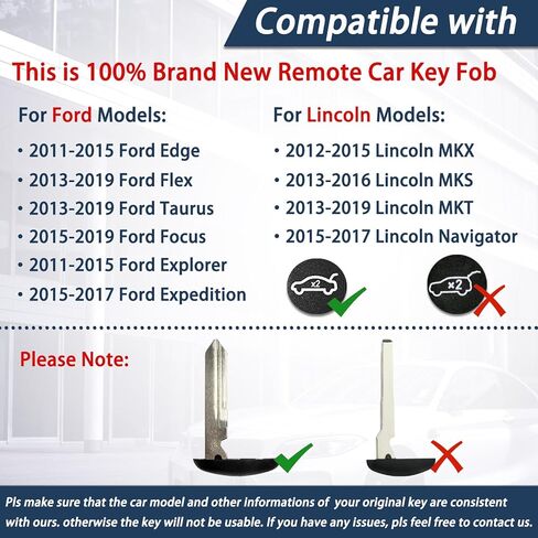 مفتاح ذكي فوب مناسب لفورد/لينكولن 2011 2012 2013 2014 2015 Explorer Edge 2013-2019 Flex Taurus 2015-2019 Focus Expedition 2012-2019 MKX MKS MKT Navigator، يستبدل M3N5WY8609 164-R8092 in Kuwait