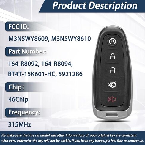 مفتاح ذكي فوب مناسب لفورد/لينكولن 2011 2012 2013 2014 2015 Explorer Edge 2013-2019 Flex Taurus 2015-2019 Focus Expedition 2012-2019 MKX MKS MKT Navigator، يستبدل M3N5WY8609 164-R8092 in Kuwait