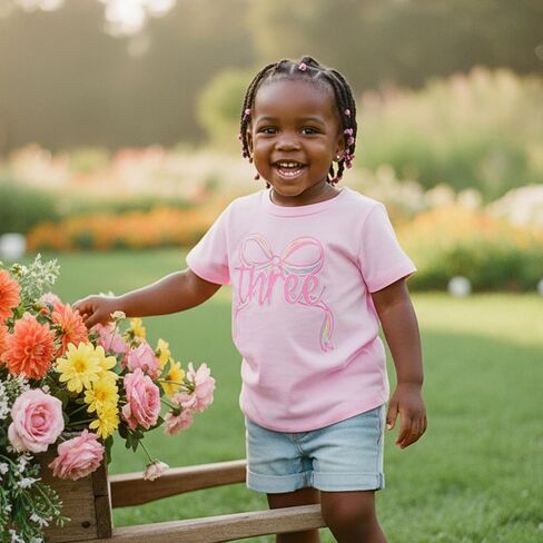 Toddler Baby Girl 1st 2nd 3rd 4th Birthday Outfit One Two Three Four Year Old Bow Short Sleeve T-Shirt Summer Clothes in Saudi Arabia