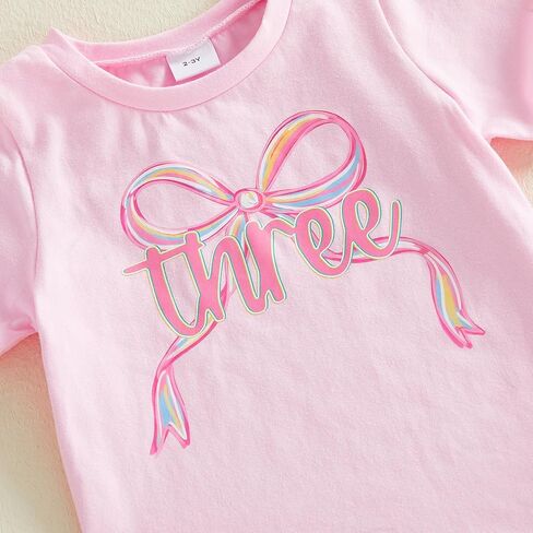 Toddler Baby Girl 1st 2nd 3rd 4th Birthday Outfit One Two Three Four Year Old Bow Short Sleeve T-Shirt Summer Clothes in Saudi Arabia