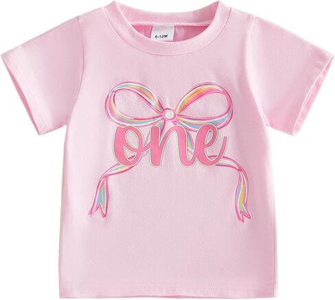 Toddler Baby Girl 1st 2nd 3rd 4th Birthday Outfit One Two Three Four Year Old Bow Short Sleeve T-Shirt Summer Clothes in Saudi Arabia