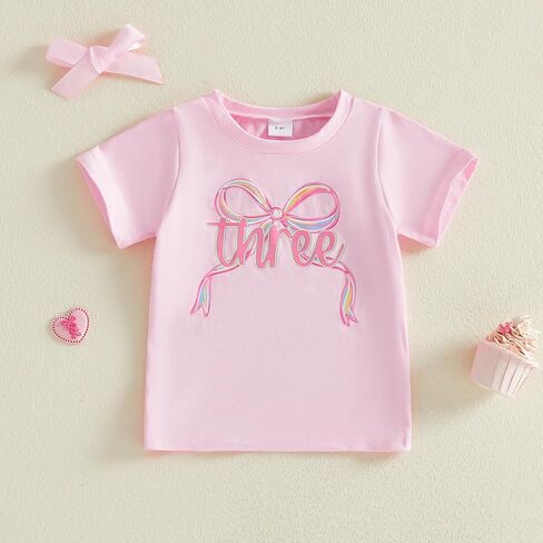 Toddler Baby Girl 1st 2nd 3rd 4th Birthday Outfit One Two Three Four Year Old Bow Short Sleeve T-Shirt Summer Clothes in Saudi Arabia