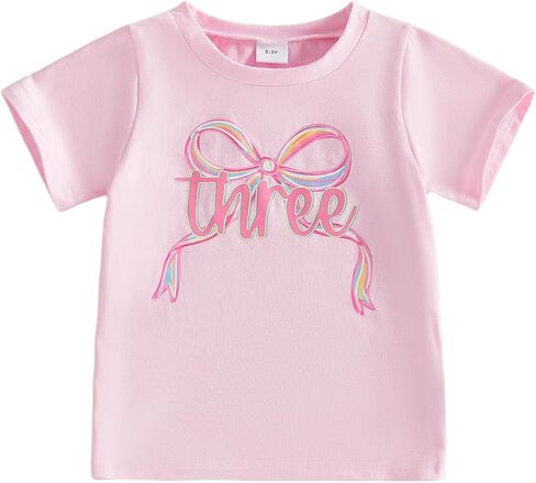 Toddler Baby Girl 1st 2nd 3rd 4th Birthday Outfit One Two Three Four Year Old Bow Short Sleeve T-Shirt Summer Clothes in Saudi Arabia