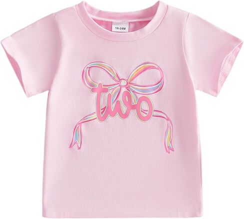 Toddler Baby Girl 1st 2nd 3rd 4th Birthday Outfit One Two Three Four Year Old Bow Short Sleeve T-Shirt Summer Clothes in Saudi Arabia