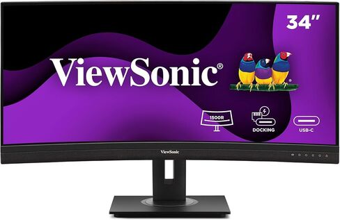 شاشة فيوسونيك VG3456CA مقاس 34 بوصة 21:9 منحنية فائقة الدقة QHD 4K مع تصميم مريح، 100 وات USB C، قاعدة توصيل مدمجة، جيجابت إيثرنت RJ45 للمنزل والمكتب in Saudi Arabia