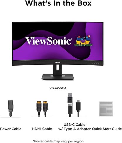 شاشة فيوسونيك VG3456CA مقاس 34 بوصة 21:9 منحنية فائقة الدقة QHD 4K مع تصميم مريح، 100 وات USB C، قاعدة توصيل مدمجة، جيجابت إيثرنت RJ45 للمنزل والمكتب in Saudi Arabia