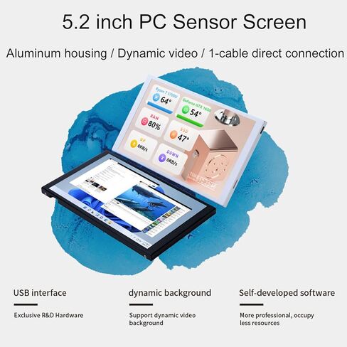 شاشة LCD WOWNOVA مقاس 5.2 بوصة قابلة للتخصيص داخل شاشة حافظة الكمبيوتر الشخصي لإعداد الكمبيوتر - لوحة عرض درجة حرارة الكمبيوتر قابلة للتخصيص، وحدة معالجة الرسومات GPU CPU FPS RAM HDD وشاشة درجة حرارة الكمبيوتر (أسود) in Kuwait
