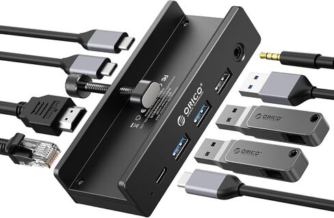 ORICO Clip Docking Station, 8-in-1 Clamp USB C Hub with 4K@60Hz HDMI, 100W PD, Gigabit Ethernet, 4xUSB Port, AUX, 10Gbps Clamp Docking Station for Laptop, MacBook, PC (Adapter Not Included) in Kuwait