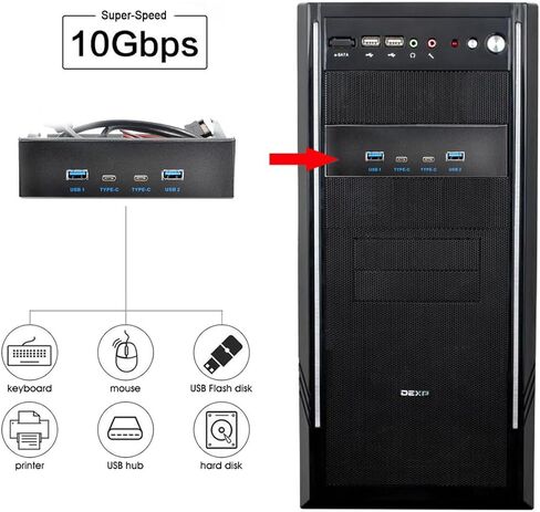 CY 10Gbps USB 3.1 Type-A HUB 4 Ports Front Panel to Motherboard Type-E Connector Cable 10Gbps for 5.25" CD-ROM Bay Tray in Kuwait