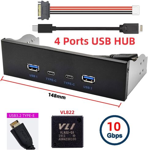 CY 10Gbps USB 3.1 Type-A HUB 4 Ports Front Panel to Motherboard Type-E Connector Cable 10Gbps for 5.25" CD-ROM Bay Tray in Kuwait