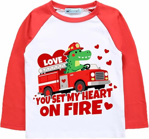 Boys You Set My Heart On Fires Shirt Valentines Fire Truck Clothes for Kids Love Heart Red Tee 6T in Saudi Arabia